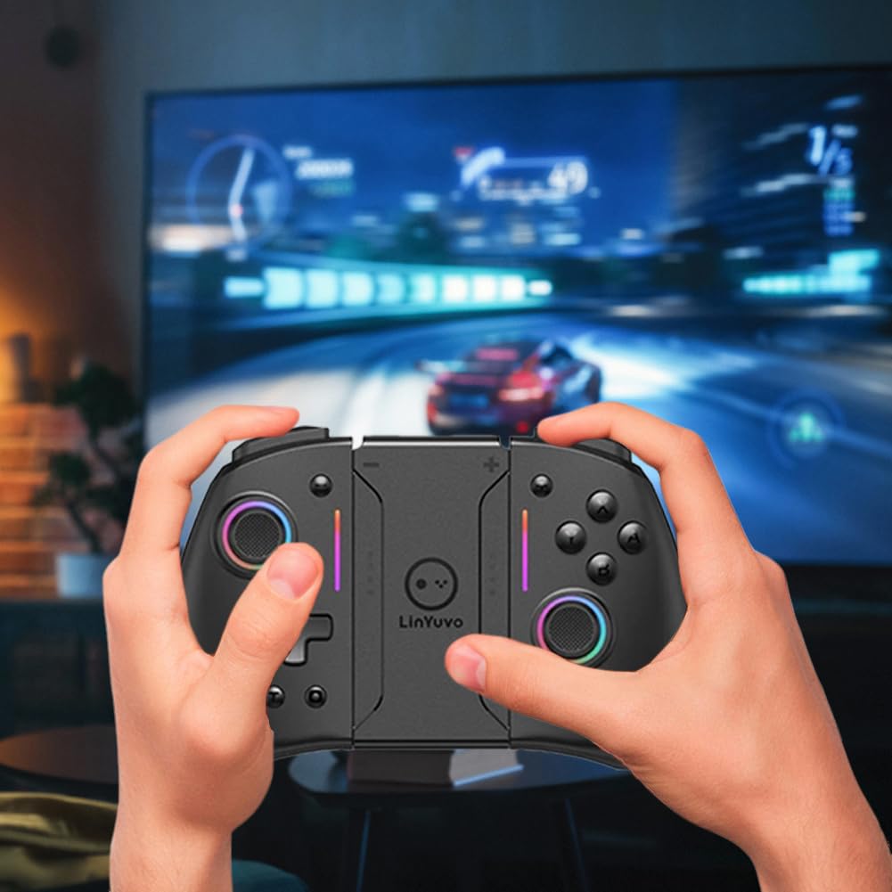 KS42 Controlador de juegos inalámbrico de doble color - Tiempo de reproducción de 6,5 H, Gamepads giroscópicos de 6 ejes, para Switch/OLED/Lite, Auto -Up