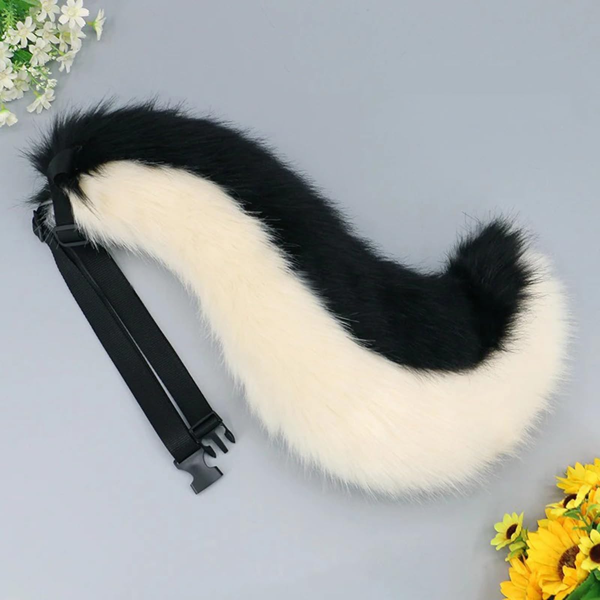 Cinturón ajustable con cola de pelo sintético, 60 cm, ideal para cosplay y fiestas.