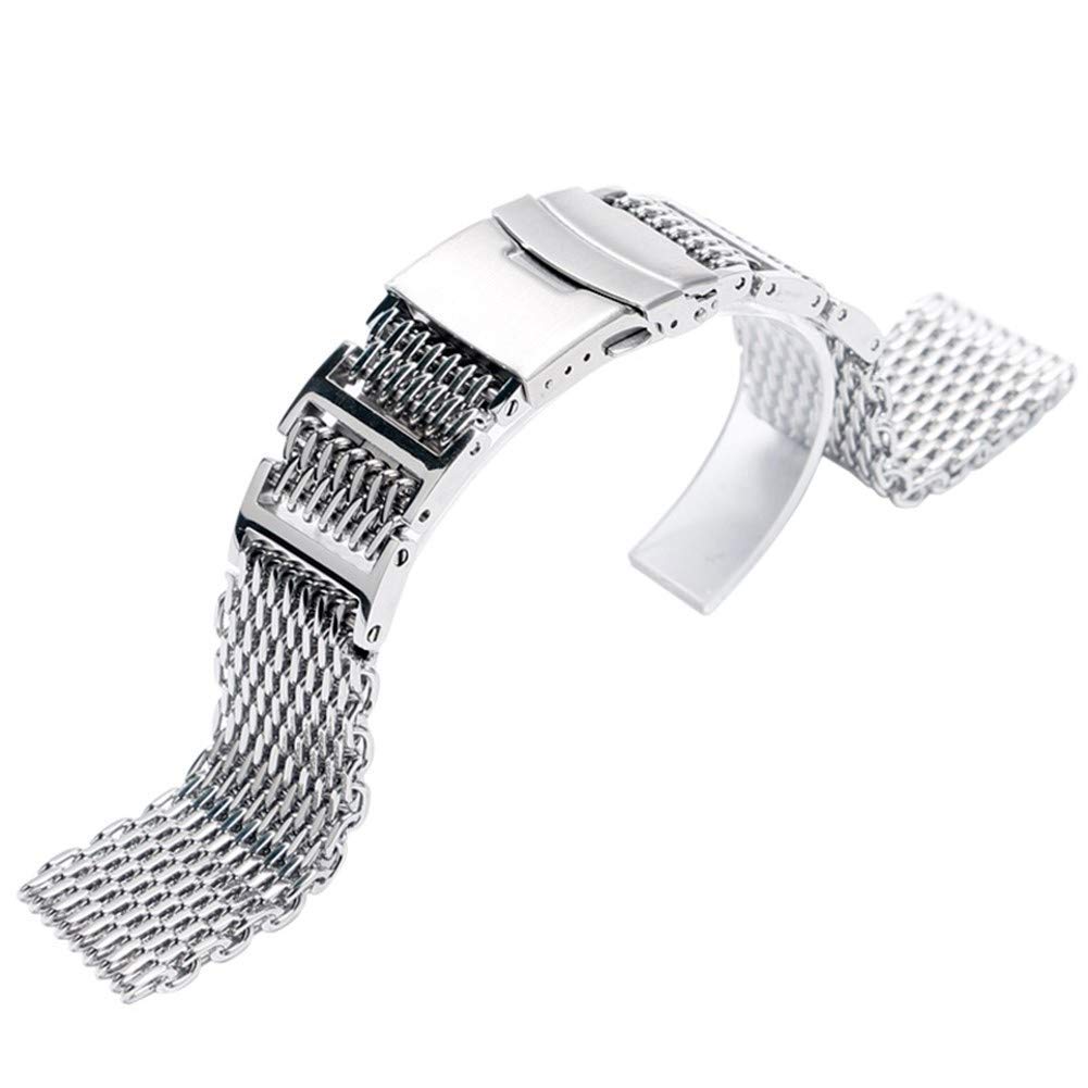 Cinturino per Orologio 20/22/24mm Maglia Argento Cinturino di Ricambio Cinturino in Acciaio Inossidabile da Uomo Chiusura Pieghevole con Cinturino di Sicurezza Cinturino per Orologio