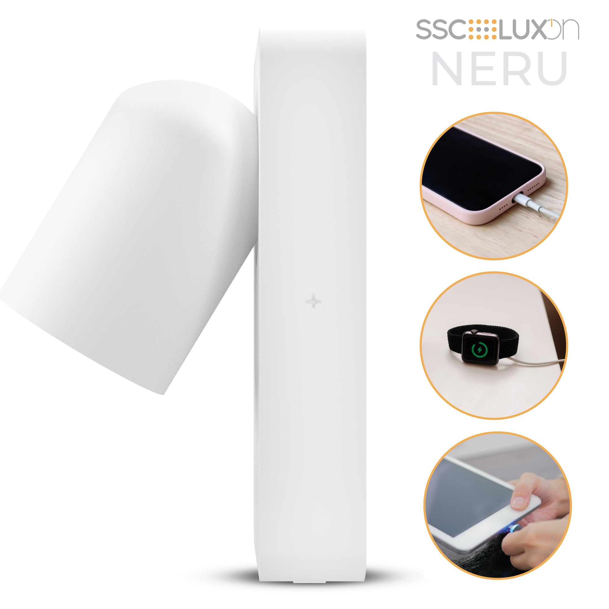 SSC-LUXon NERU Design Nachttischlampe 2 Stück weiß - Wandlampe innen inkl. USB, Schalter & LED GU10 Lampe dimmbar ohne Dimmer