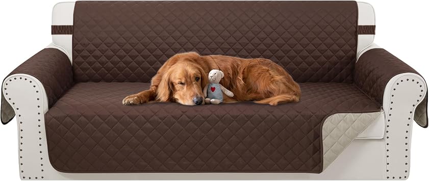 Reversible Couch Cover for 3 Cushion, Sofa, Chocolate/Beige | Couch Cover for Sofa, Pet Friendly Water Repellent Couch Sofa Cover, Washable Furniture Protector with Elastic Straps