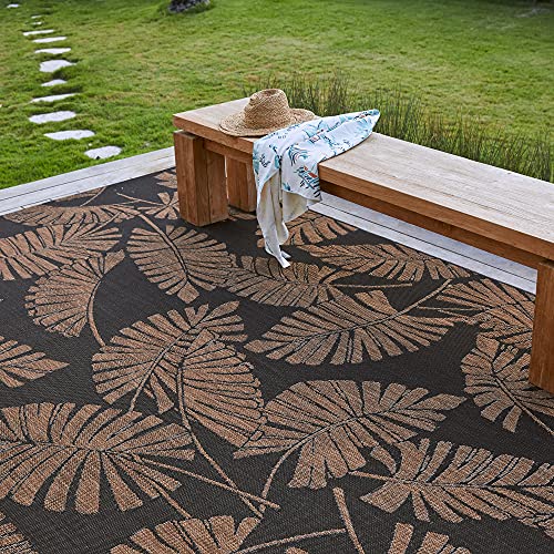 Gertmenian Indoor/Outdoor Kona Coast by Reyn Spooner Runner Rug - 2x6 Runner, Stain & UV Resistant, Ideal for Deck, Patio, Poolside Rooms - Palmtree Leaf, Black Brown, 46687