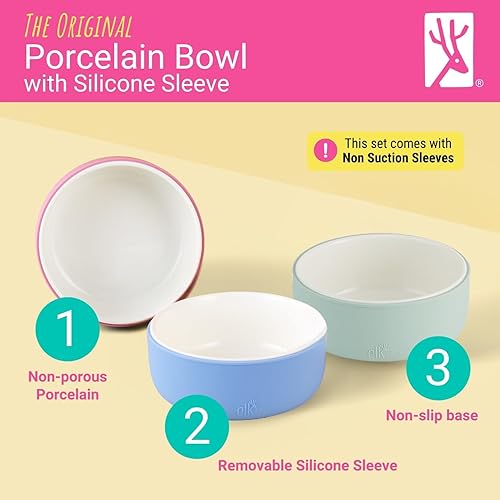 Miniatura 2 de Elk and Friends Juego de cuencos de porcelana para niños con funda de silicona | Alimentación para niños/bebés/pequeños | Apto para microondas y