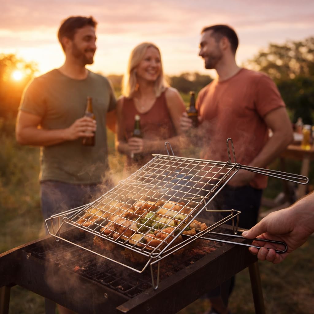 Generico Graticola Ribaltabile per Barbecue 30x30 / 30x40 cm – Griglia BBQ per Bistecche e Carne, Doppia Rete Bloccaggio Sicuro, Ideale per Barbecue a Carbonella (30x40 cm)