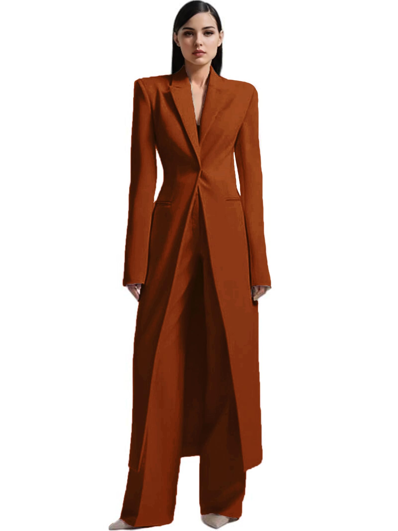 2 Pieces Womens Suits Slim Fit Suit for Women Casual Dressy Pantsuits Peaked Lapel Womens Long Tuxedo Suits