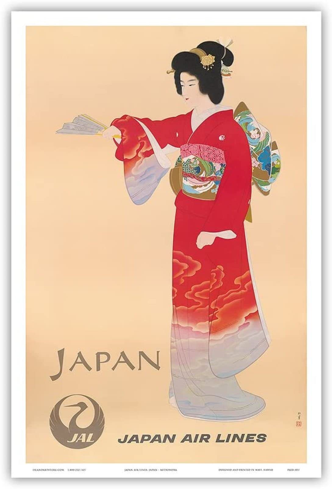 Amazon.co.jp: 赤い着物の壁の芸術の日本航空のポスター芸者