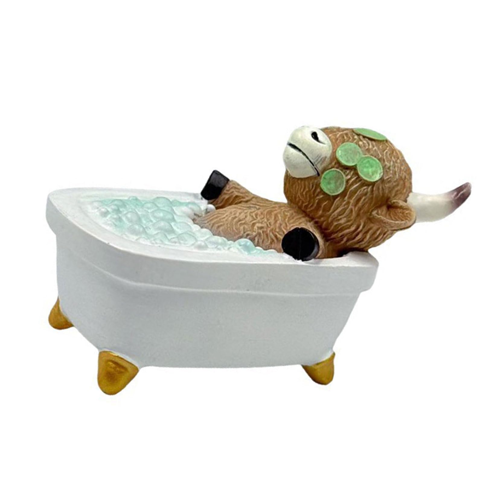 OSNIYAW Highlands Cow Figurine Garden Ornament Resin Scottish Cattle Gnomes In Bath Ornament Bathing Highlands Cow Statue Gift Scottish Resin Statue