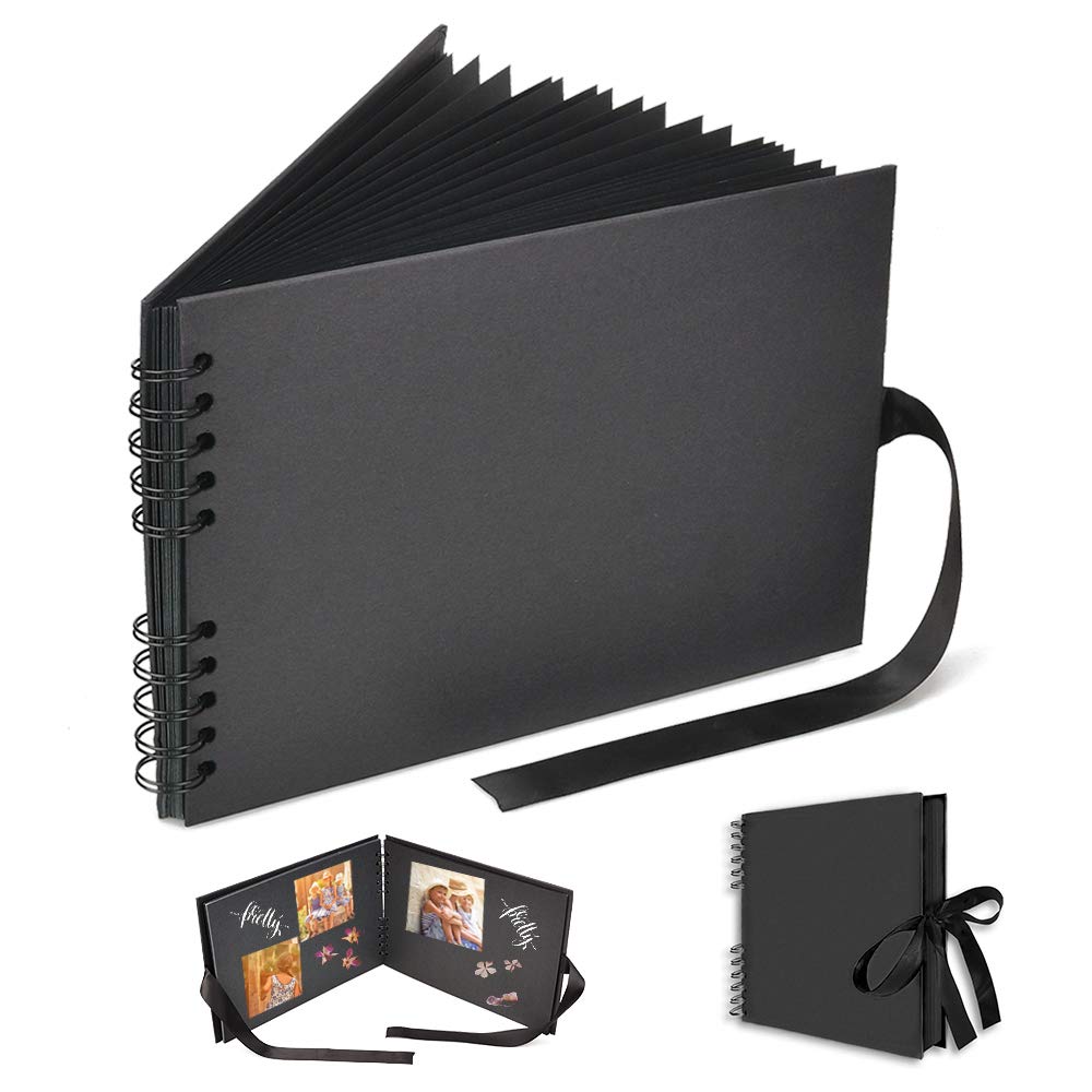 Scrapbook Album DIY Handmade 10x7 Inch Black Page Scrapbooks Scrap Book for Anniversary Travelling Baby Shower Christmas Gift