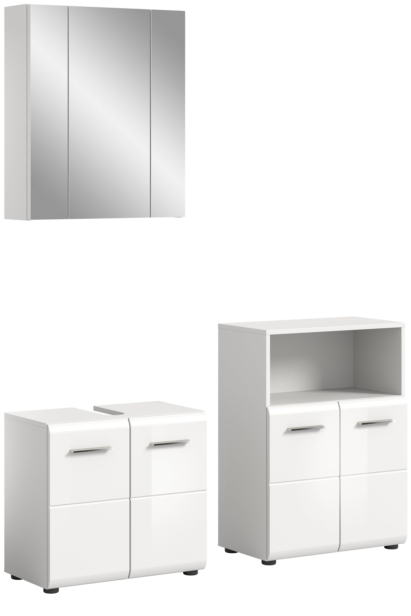 Badezimmer Ice 3-tlg. Kombination – Front Weiß Hochglanz, Korpus Weiß