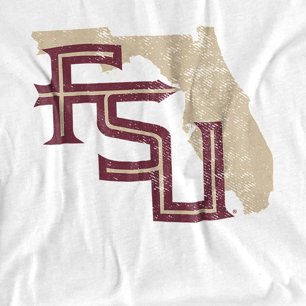 Florida State University FSU Seminoles Official State Shape Unisex Adult T-Shirt, White, Medium
