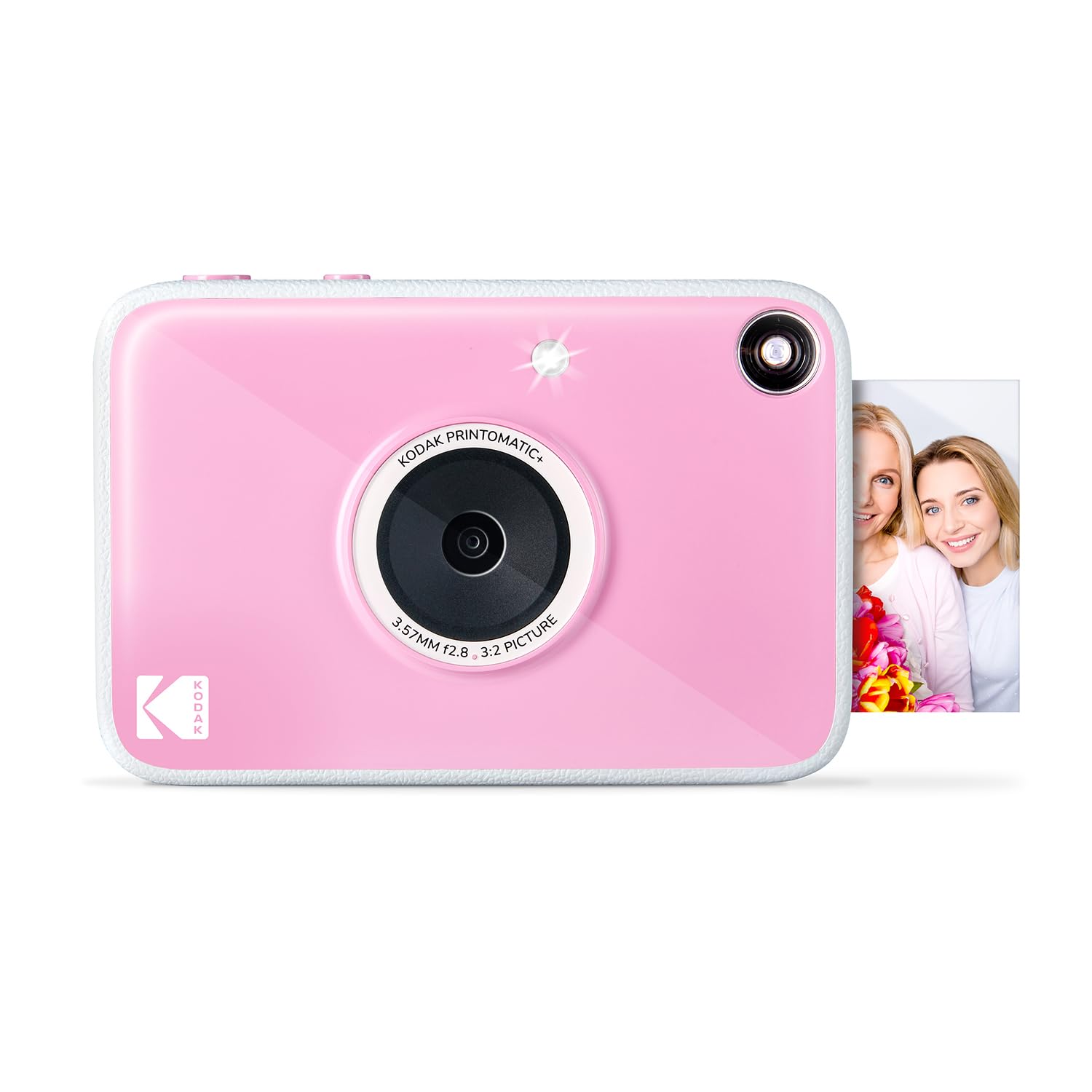 Kodak Printomatic+ Instant Camera (Rose) Prints Full-Color Photos on Zink 2x3” Sticky-Backed Photo Paper, 10MP Portable Camera with Interactive RGB LED Status Indicator, Easy &amp; Fun