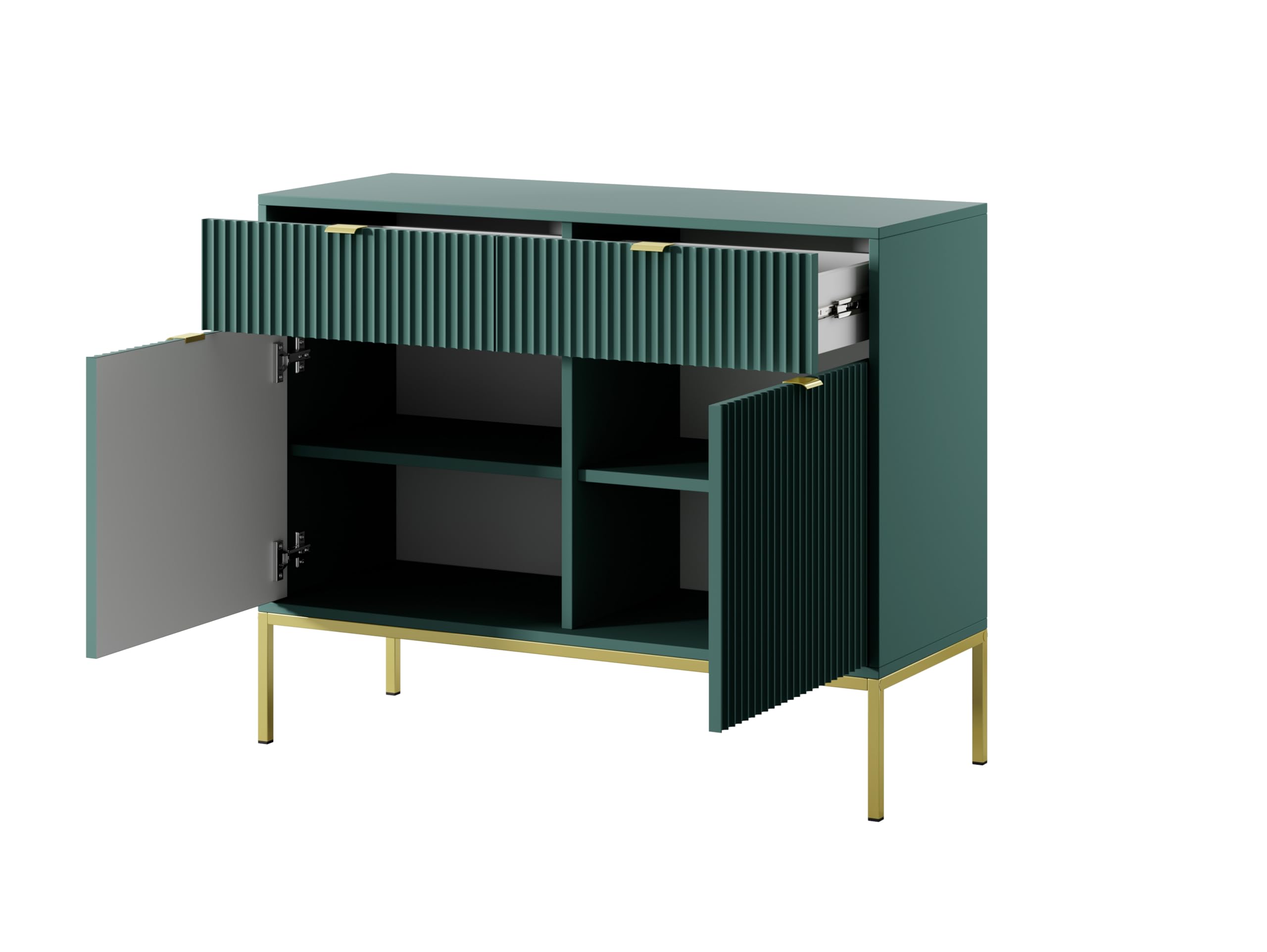 3xE Living Cómoda Baja de Estilo Moderno, Longitud 104 cm (Verde + Patas Doradas), Lameliimksz-104