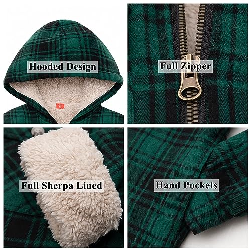 Image of ThCreasa Boys Plaid Flannel Jackets Sherpa Lined Zip Up Long Sleeve Warm Flannel Shirt with Hood