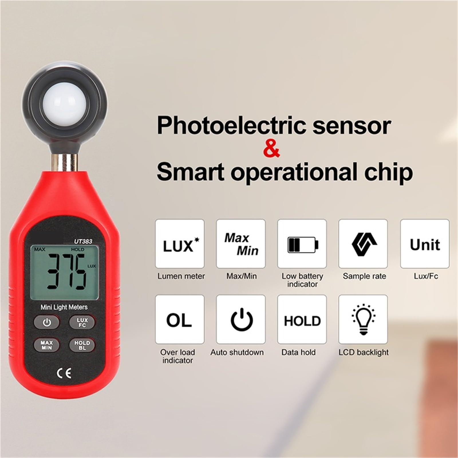 Digitaler Lichtmesser Luxometer UT383BT UT383 0~199.900 Lux Meter Fotografischer Beleuchtungsstärkemesser FC Luximetro,Vielseitiges optisches Werkzeug(UT383BT)