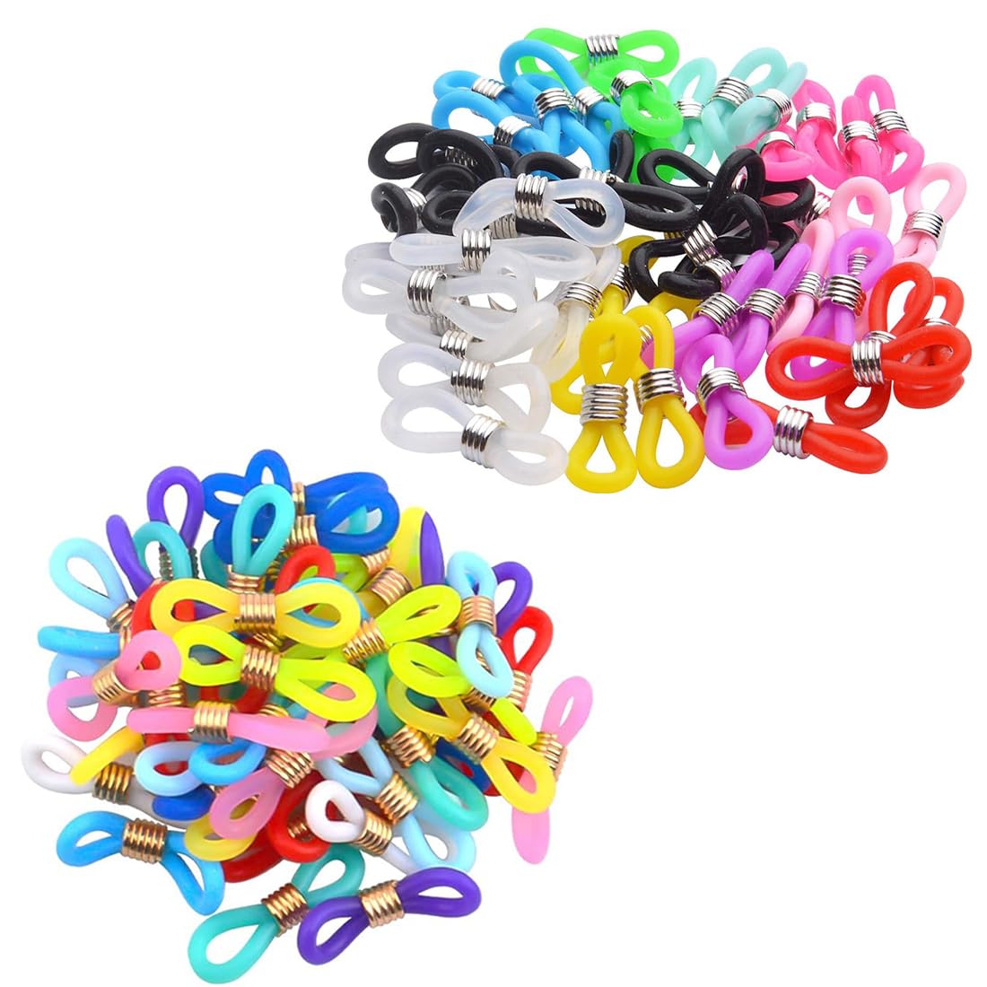WKRTDY Set de 60 extremos y conectores ajustables para cadenas de anteojos - Correas largas para gafas con soporte de silicona y bucle - Color aleatorio, ¡Manten tus gafas seguras con estilo!