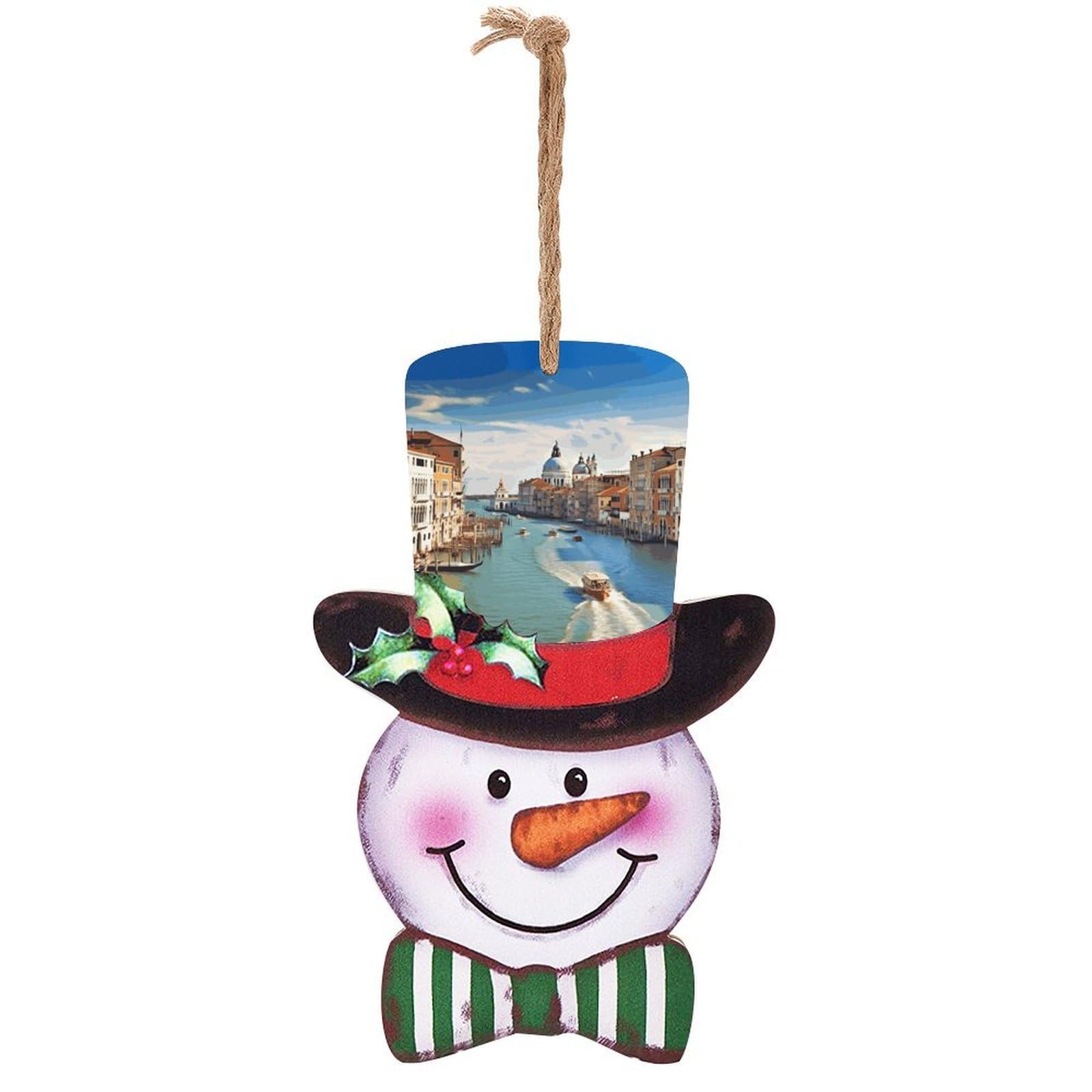 Grand Canal in Italy Snowman Decor Christmas Snowmans Hanging Decors Wooden Exquisite Holiday Decoration Sign for Home Window Wall Farmhouse Indoor Outdoo