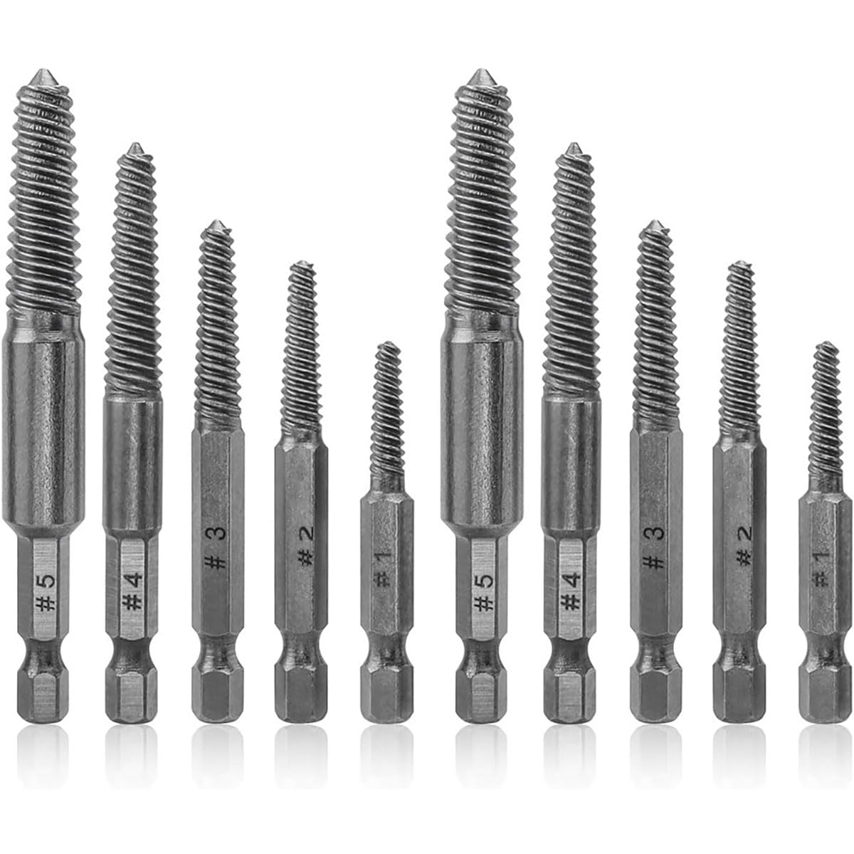 10-Piece Screw Extractor Set, Hex Shank Bolt Remover for Broken Stripped Screws, 5 Sizes with 2 Each