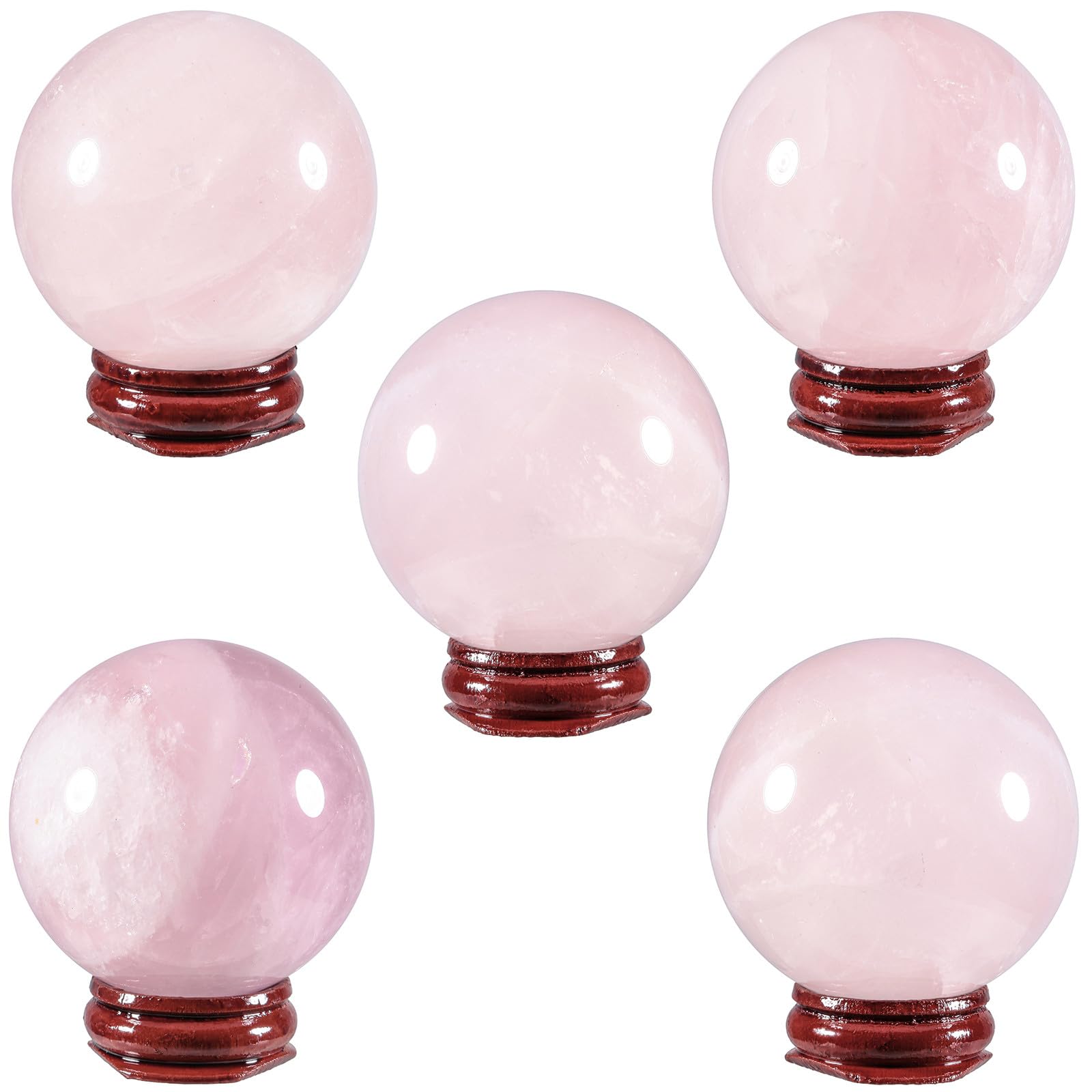 Nupuyai Natural Rose Quartz Crystal Ball with Wooden Stand - Image 3