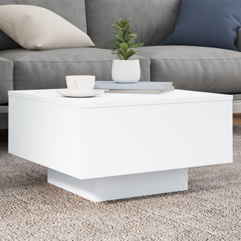 SXZenSpace Coffee Table White 55 cm LED RGB Modern Engineered Wood Tea Side Sofa Centre Furniture for Living Room Bedroom