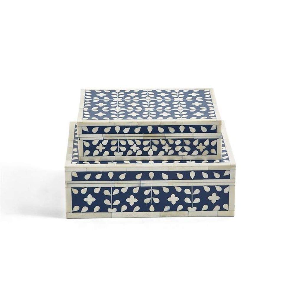 Two's CompanyTozai Set of 2 Flower/Petals Blue & White Tear Hinged Cover Box
