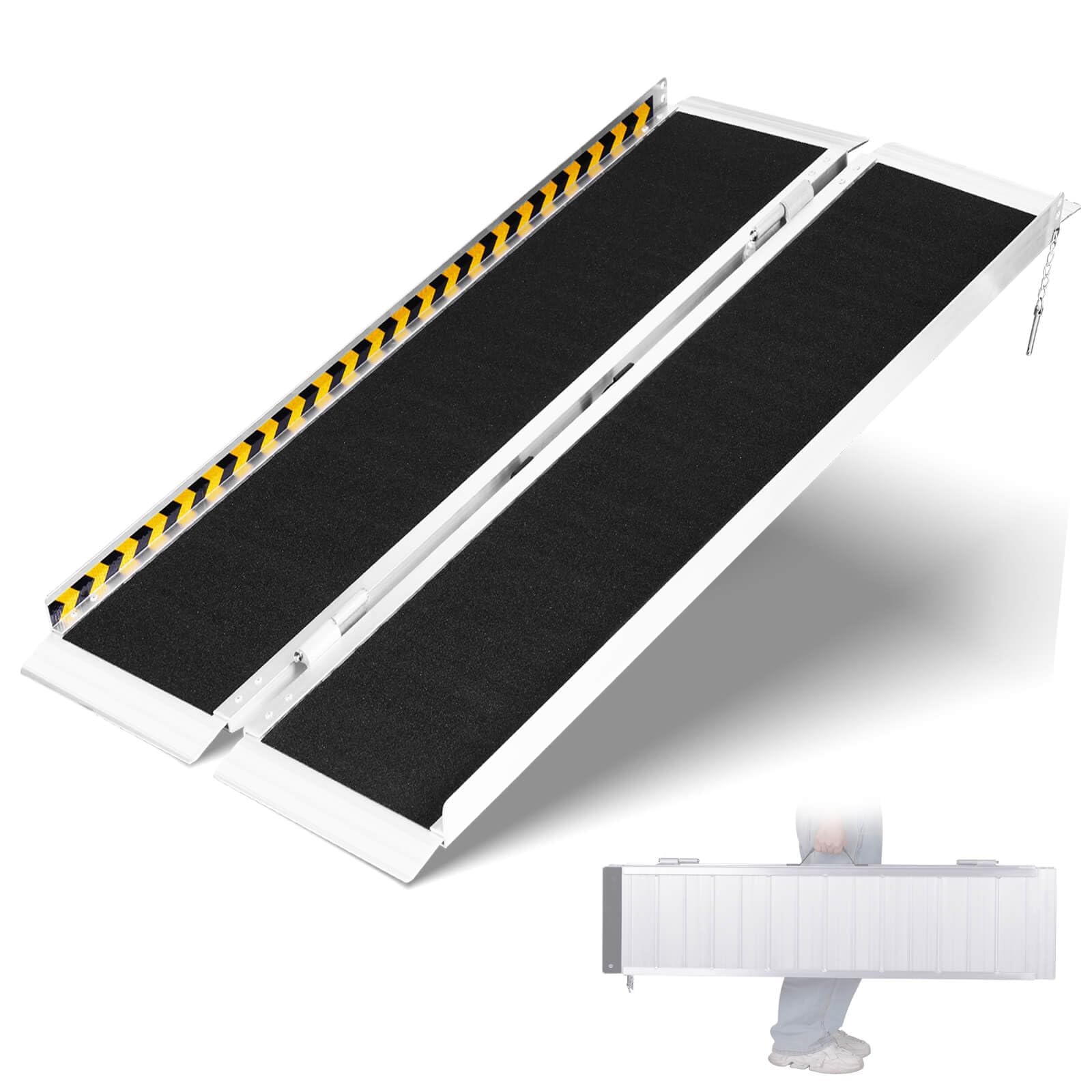 5 feet Portable Aluminum Wheelchair Ramp - Folding, Non-Slip Handicap Ramp, Wheel Chair Ramp for Home Steps, Doorways, Curbs, Stairs - Lightweight Threshold Ramp for Wheelchairs and Scooters