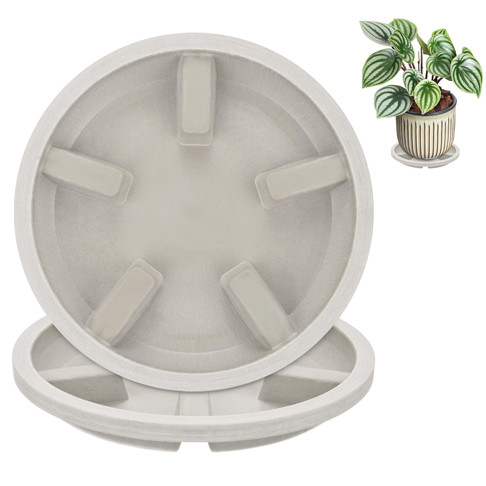 M METERXITY 2-Pack Plant Saucers 6 in OD Resin, Light Gray