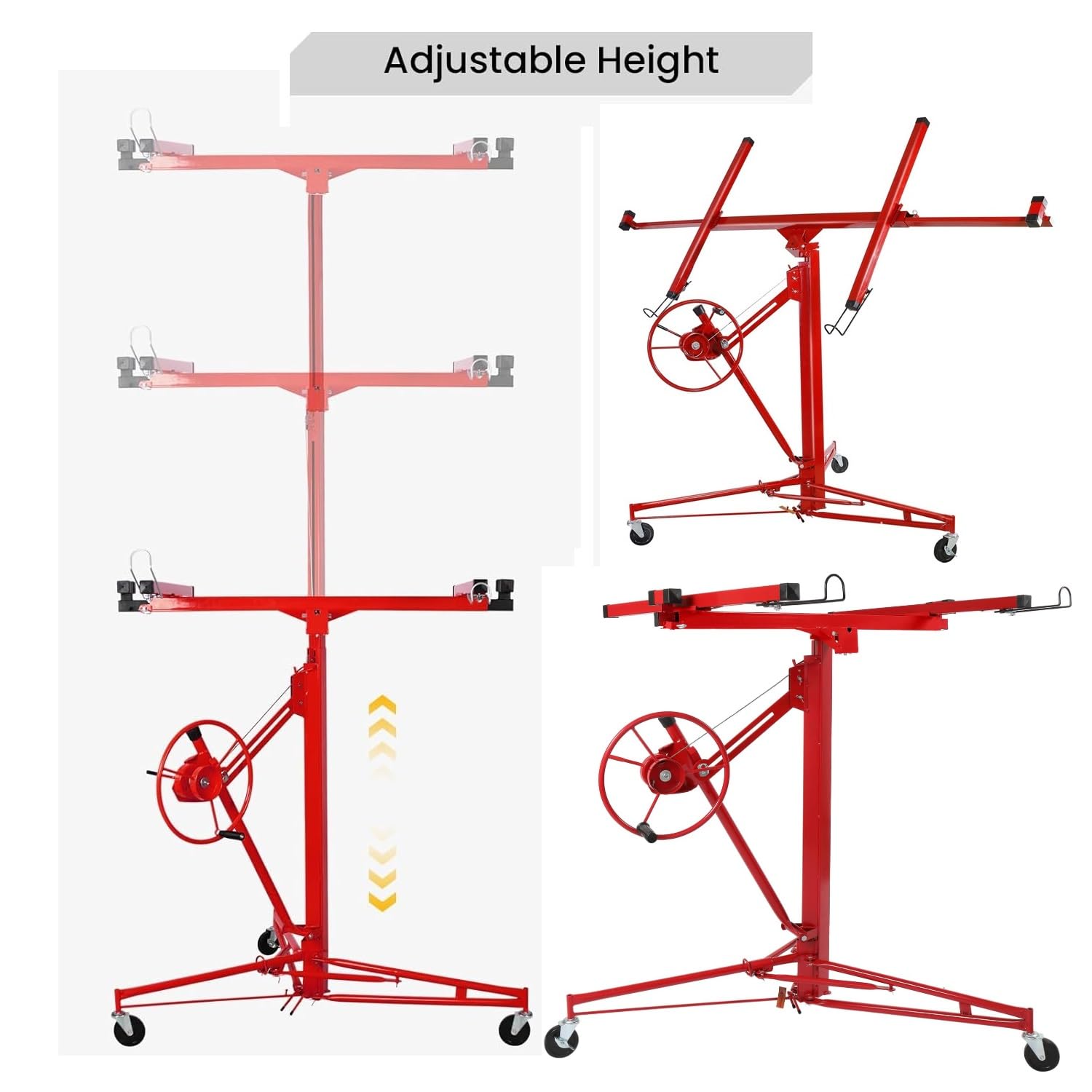 XXL Plattenheber,Plattenheber Klappbar für Trockenbau und Rigipsplatten, Plattenlift bis 68 kg Höhe 140-350 cm 3 Räder mit Feststellbremse,Rigips Werkzeug für Innenausbau
