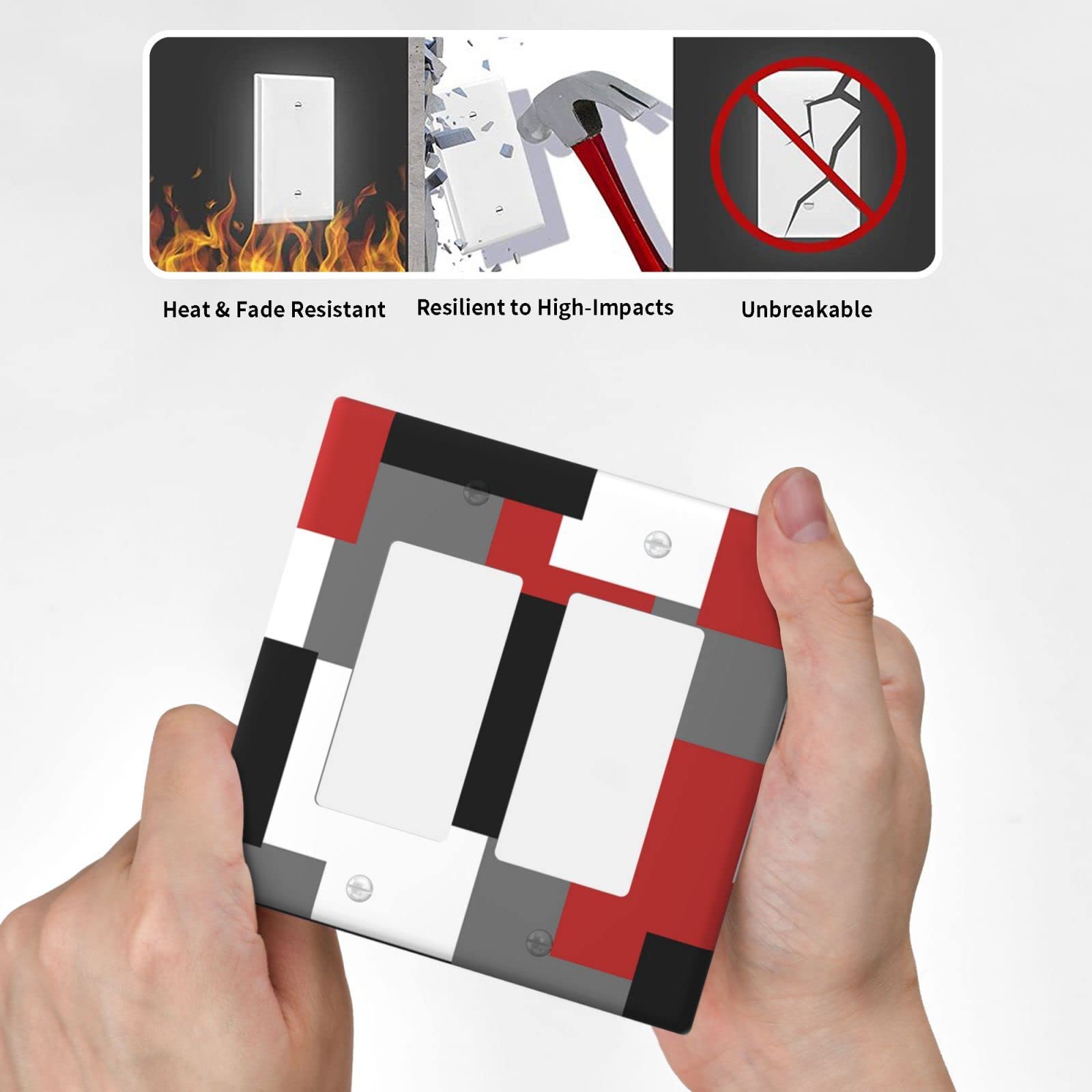 Plaque Murale Décorative Pour Interrupteur à Double Interrupteur à Bascule Rouge Noir Gris Art Abstrait 2 Interrupteurs Décoration De Salon