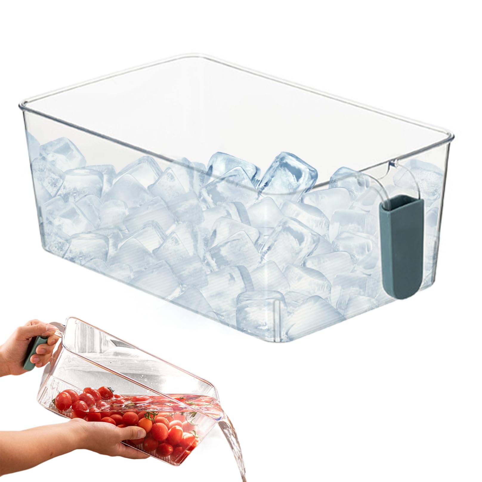 Ice Bin for Freezer BPA Free Transparent Ice Cube Storage Container with Handle Food Grade Plastic Freezer Organizer Bin for Kitchen Pantry and Refrigerator Use