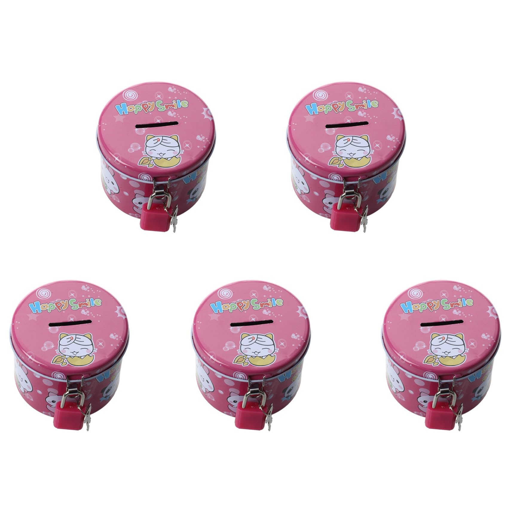 Hndhbfgrt 5X Cylinder Design Cartoon Print Piggy Bank Coin Money Saving Box W Padlock