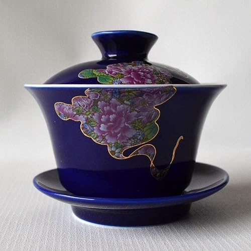 Miniatura 4 de Yxhupot Gaiwan 5 oz/5.1 fl oz Blue White Porcelana Sancai Teacups Rich Peony Tureen (flor de cloor)