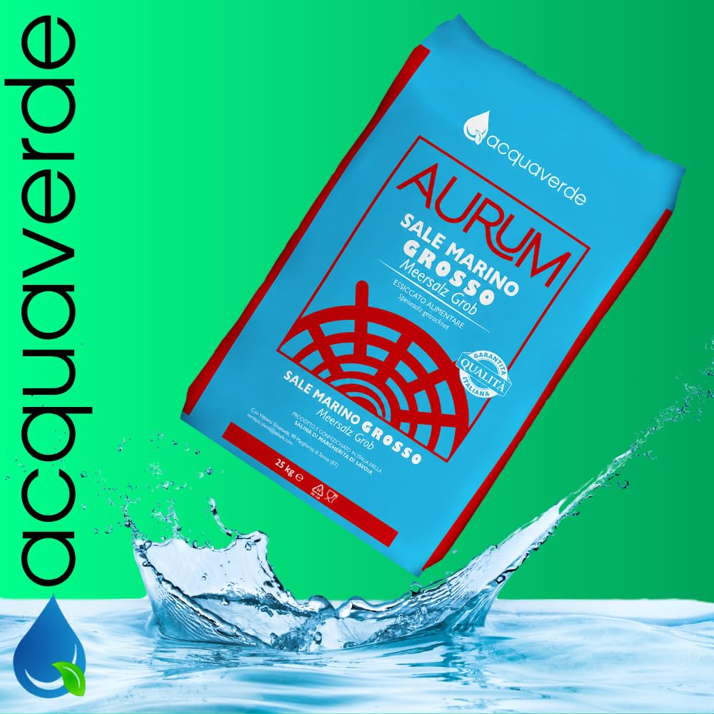 acquaverde AURUM | Sale Granulare Marino Puro al 99,9% per Piscina - 50 kg, Idoneo per Sistemi di Elettrolisi e per Purificare l'acqua delle Piscine - Qualità Premium MADE IN ITALY