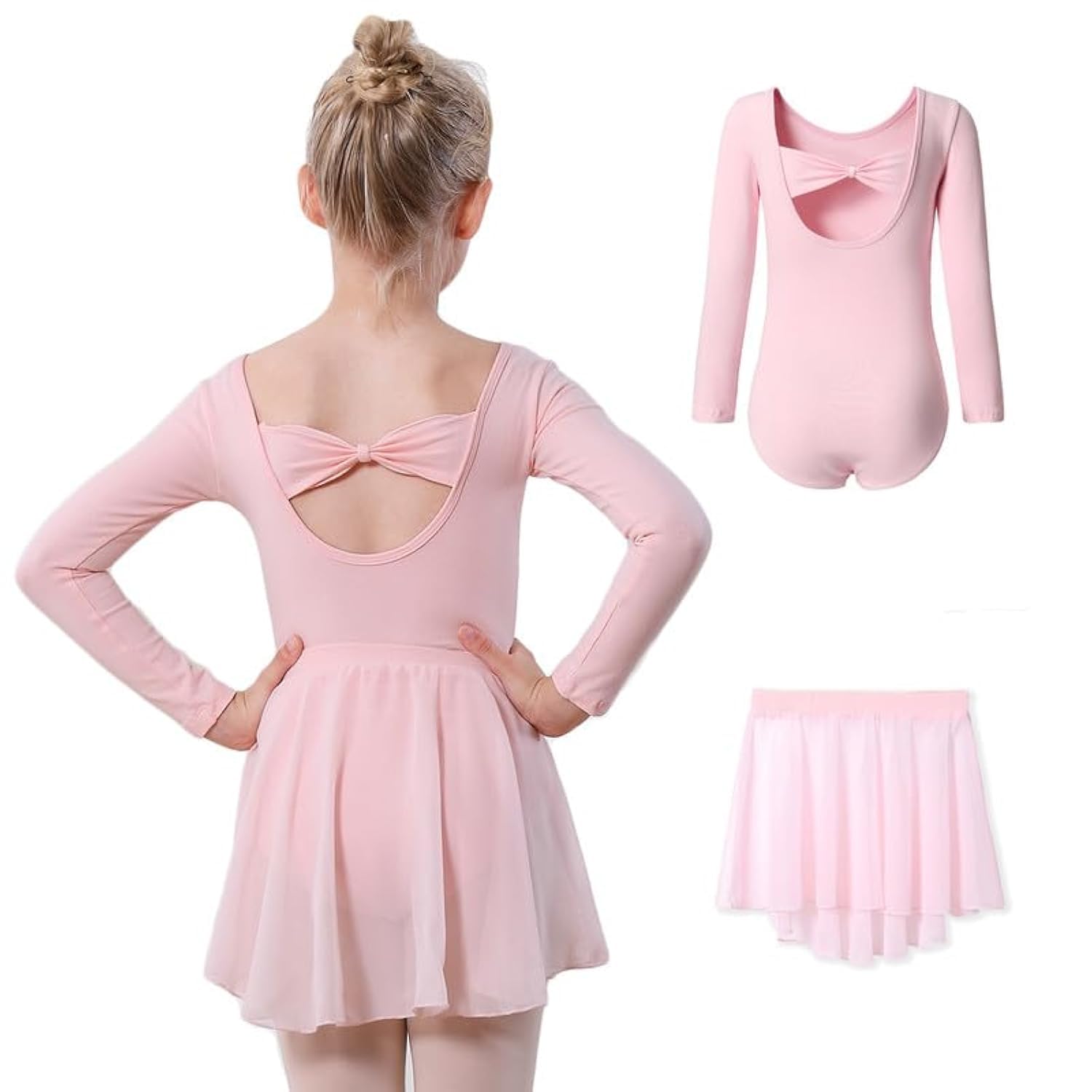 DIPUG Girls Ballet Leotards with Removable Skirt Toddler Hollow Back Dance Dress Combo-image-33
