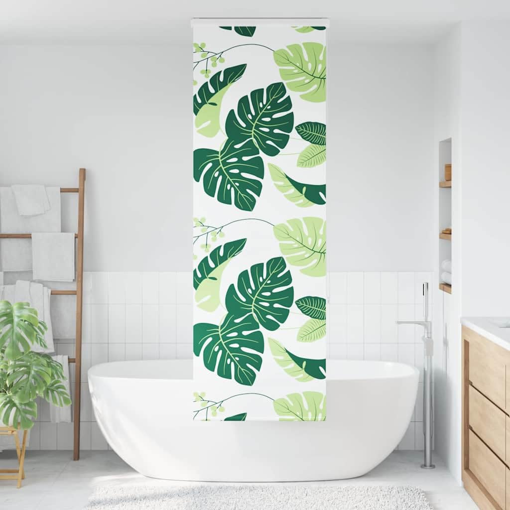 Roleta prysznicowa z kasetą 60 x 240 cm, PEVA wodoodporna, wzór zielonych liści, do łazienki, ochrona przed wzrokiem, łatwy montaż