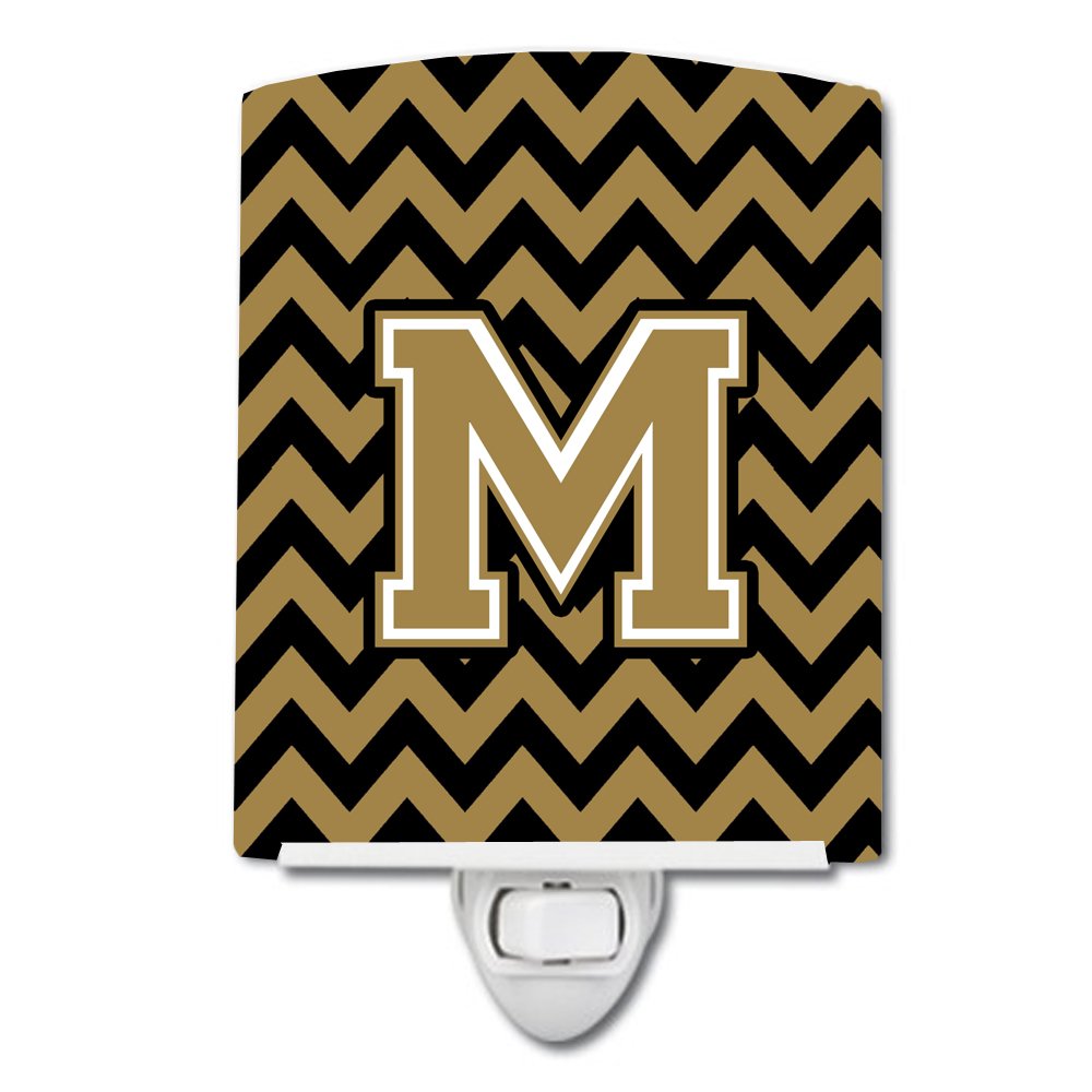 Caroline's Treasures CJ1050-MCNL Letter M Chevron Black and Gold Ceramic Night Light Compact, UL-Certified, Ideal for Bedroom, Bathroom, Nursery, Hallway, Kitchen, 6x4x3, Multicolor