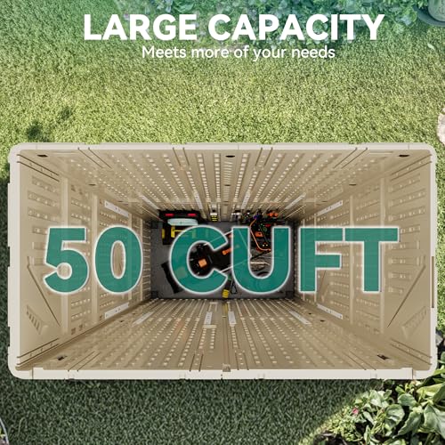 YITAHOME-50-cuft-Vertical-Outdoor-Storage-Shed-wo-Shelf-Large-Waterproof-Storage-Cabinet-for-Garden-Shed-Tall-Outdoor-Storage-Shed-for-Garage-Pool-Storage-Resin-Lockable-Khaki-Brown YITAHOME 50 cuft Vertical Outdoor Storage Shed wo Shelf Large Waterproof Storage Cabinet for Garden Shed Tall Outdoor Storage Shed for Garage Pool Storage Resin Lockable Khaki Brown