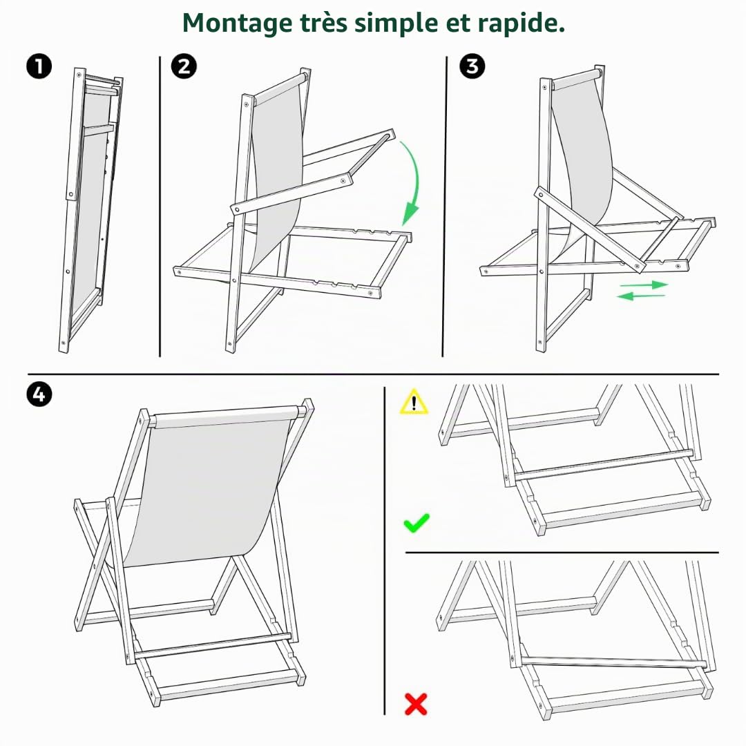 BAS Chaise Longue Pliante en Bois - Lot de 2 Transates de Plage Chaise Blanc - Chilienne Pliante - Chaise Longue Jardin Relax Pliable pour Balcon, Plage, terrasse et Camping