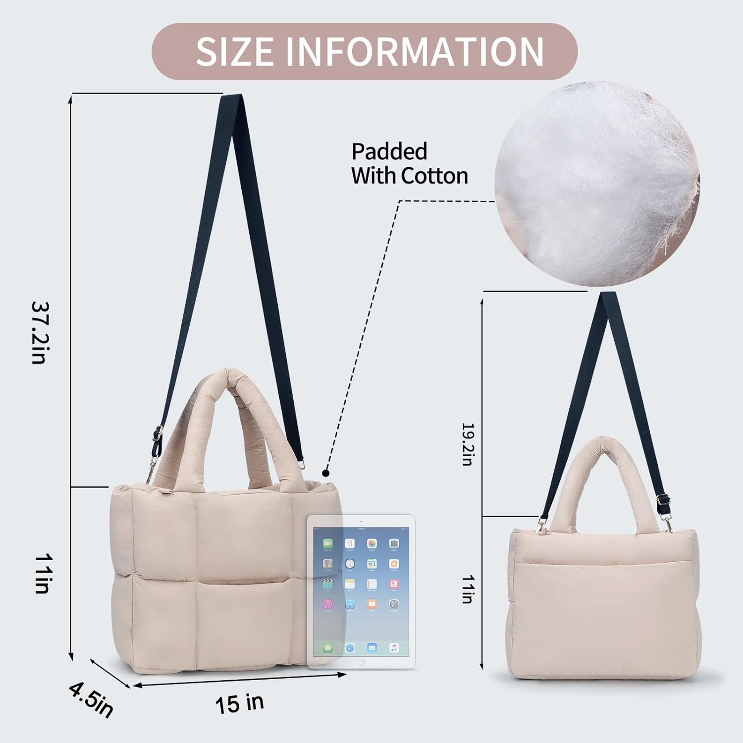 NAARIIAN Puffer Tote Bag for Women, Lightweight Quilted Puffy Shoulder Handbag with Adjustable Shoulder Strap - Image 6