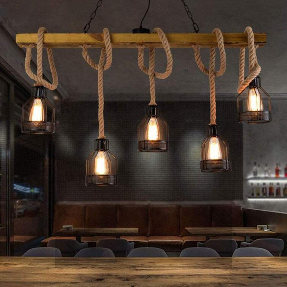 Rétro Corde De Chanvre Plafonnier Pendentif Lumière Rustique