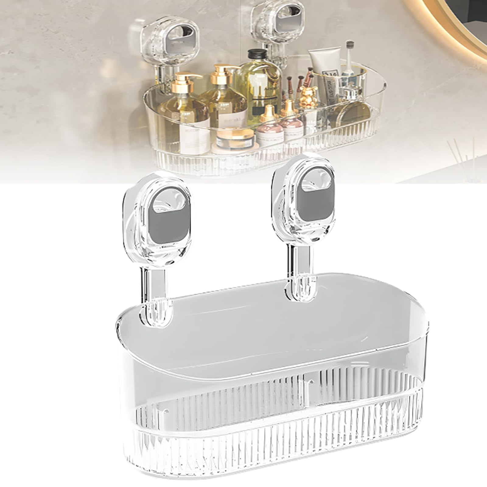 Morekfly No-Drill Bathroom Suction Storage Box Suction Cup Storage Rack with Drain Hole No-Drill Wall Mounted Suctions Cups