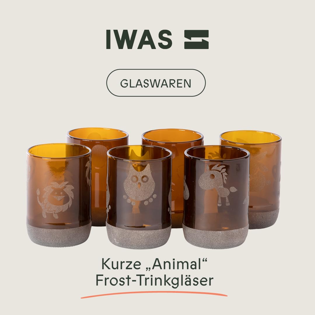 IWAS Upcycled Trinkgläser Tier Sammlung Set | 300 Ml | 10,14 Oz | (6Er-Set) | Nachhaltige Wassergläser Für Kinder