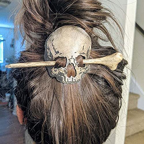 Skull Hair Pin Stick Slide with Faux Bone Hairpin, Halloween Skull Hairpin Vintage Skull/Moth Hair Pins for Women Girls, Gothic Hairpin Hair Styling Accessories Halloween Dressing Cosplay Props(Skull)