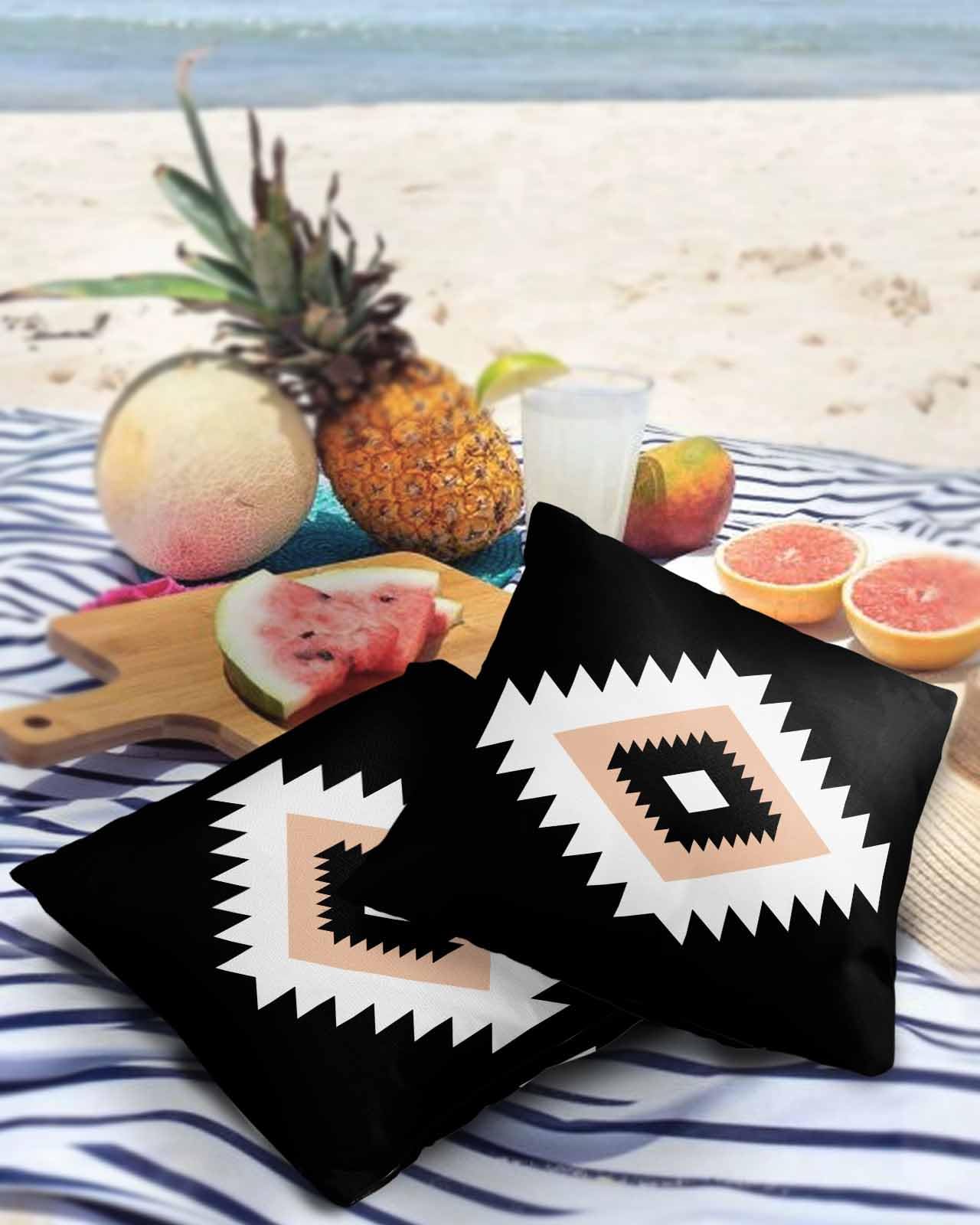Black Southwestern Outdoor Pillow Cover 26x26 Inch Cushion Sham Case,Waterproof Decorative Square Throw Pillowcase for Outside Garden Patio Porch Couch Chair Tent Geometric Geometric Boho Moroccan