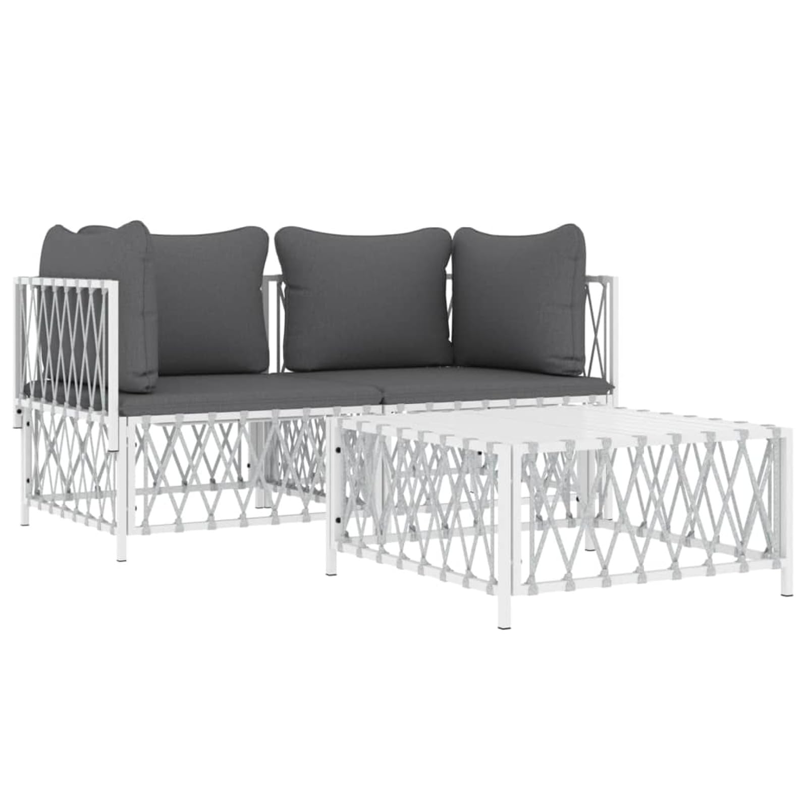 Homgoday 3-TLG. Gartenlounge Set Gartensofa Gartenmöbel Set Sitzgruppe Loungemöbel Sitzgarnitur Gartenlounge mit Kissen Balkonmöbel Gartengarnitur Weiß Stahl