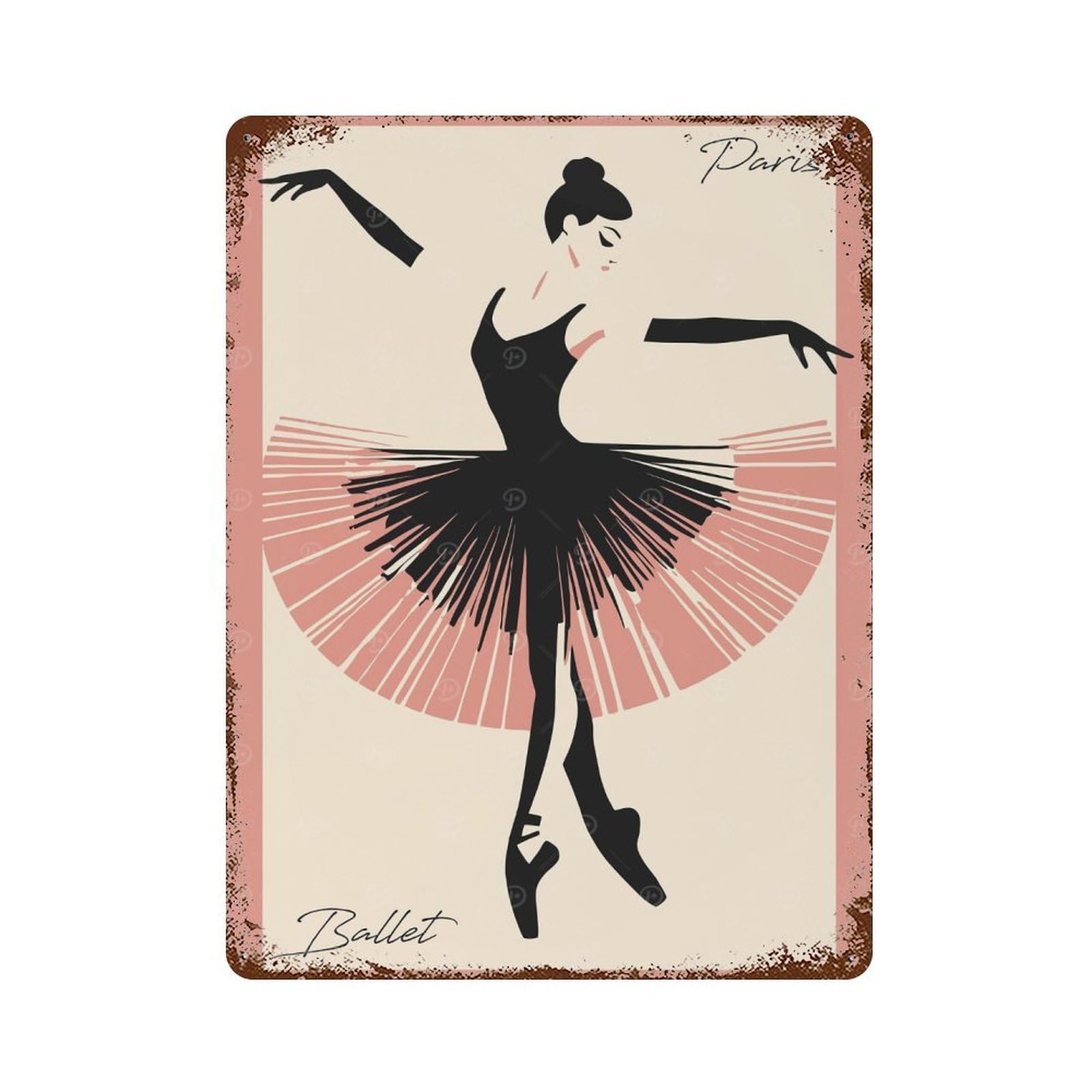 Paris Ballet Dancer Rusty Metal Tin Sign 15.7"x11.8", Vintage Wall Decor for Garage, Pub Or Kitchen
