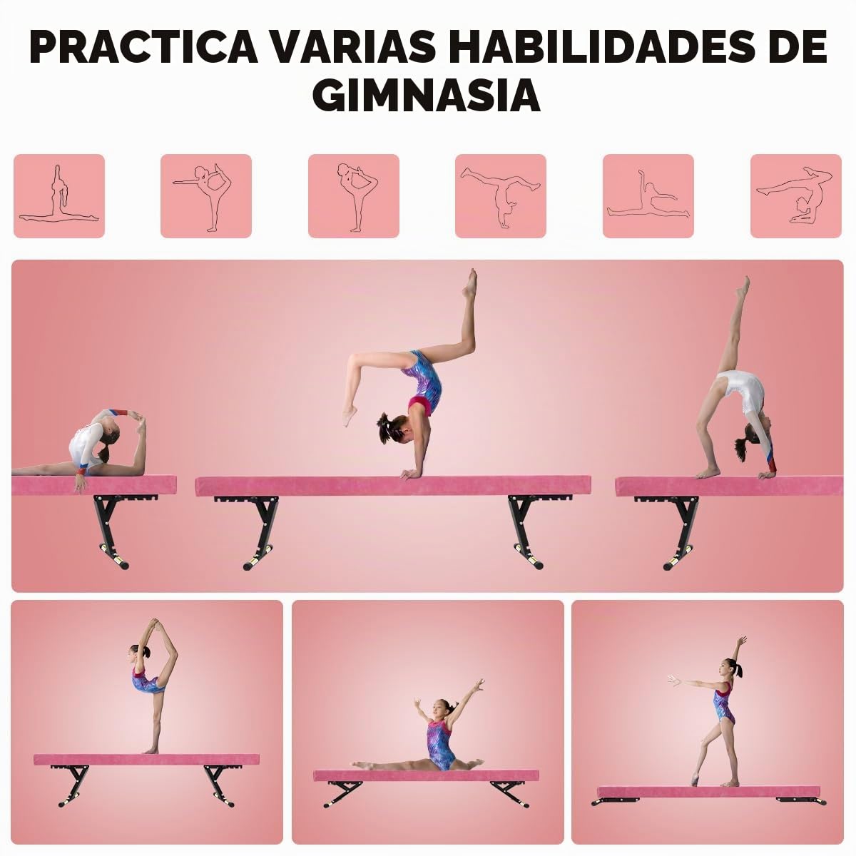 Barra de Equilibrio para niños, Plegable, 244 cm, 5 Alturas Ajustables, bajo, Barra de Equilibrio para casa, Entrenamiento en Interiores y Exteriores, con Pierna
