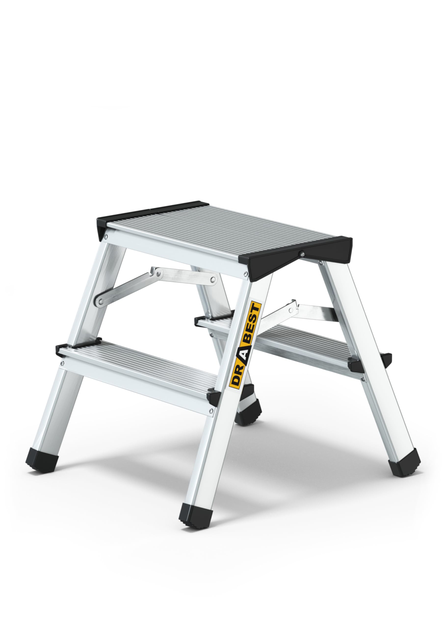 DRABEST Escalera de Tijera peldaños Plegables Escalera de Aluminio Escalera doméstica accesible por Ambos Lados 2x2 peldaños cargable hasta 125 kg