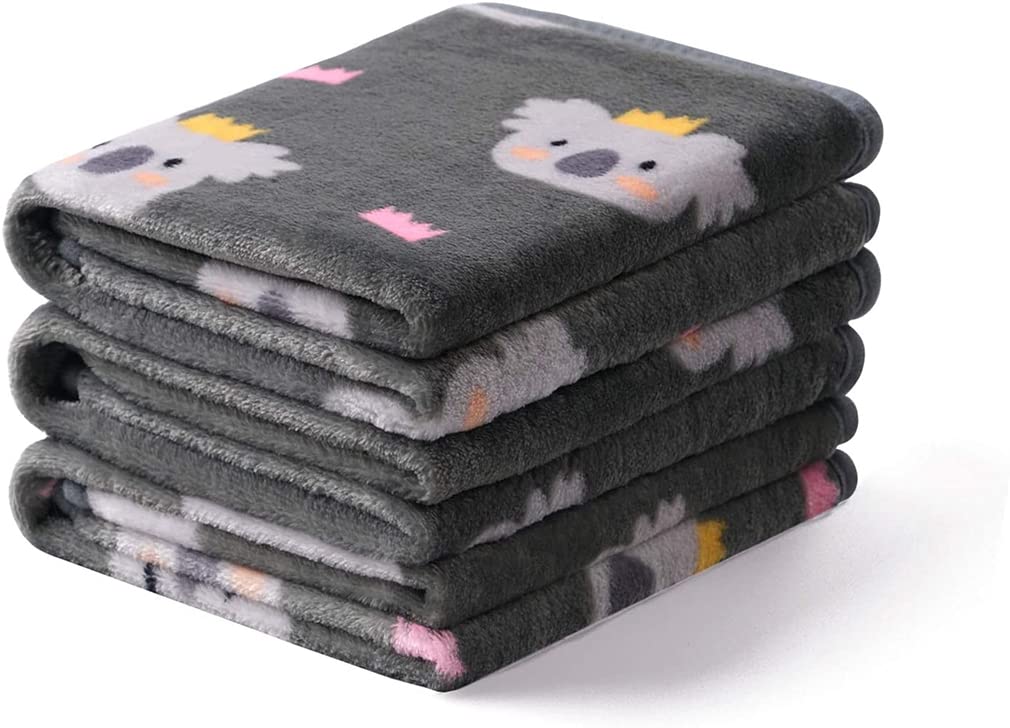 1 Pack 3 Blankets, KASTWAVE Super Soft Fluffy Cute Bone Pattern Pet Blanket Flannel Throw for Dog Puppy Cat, Dark Grey