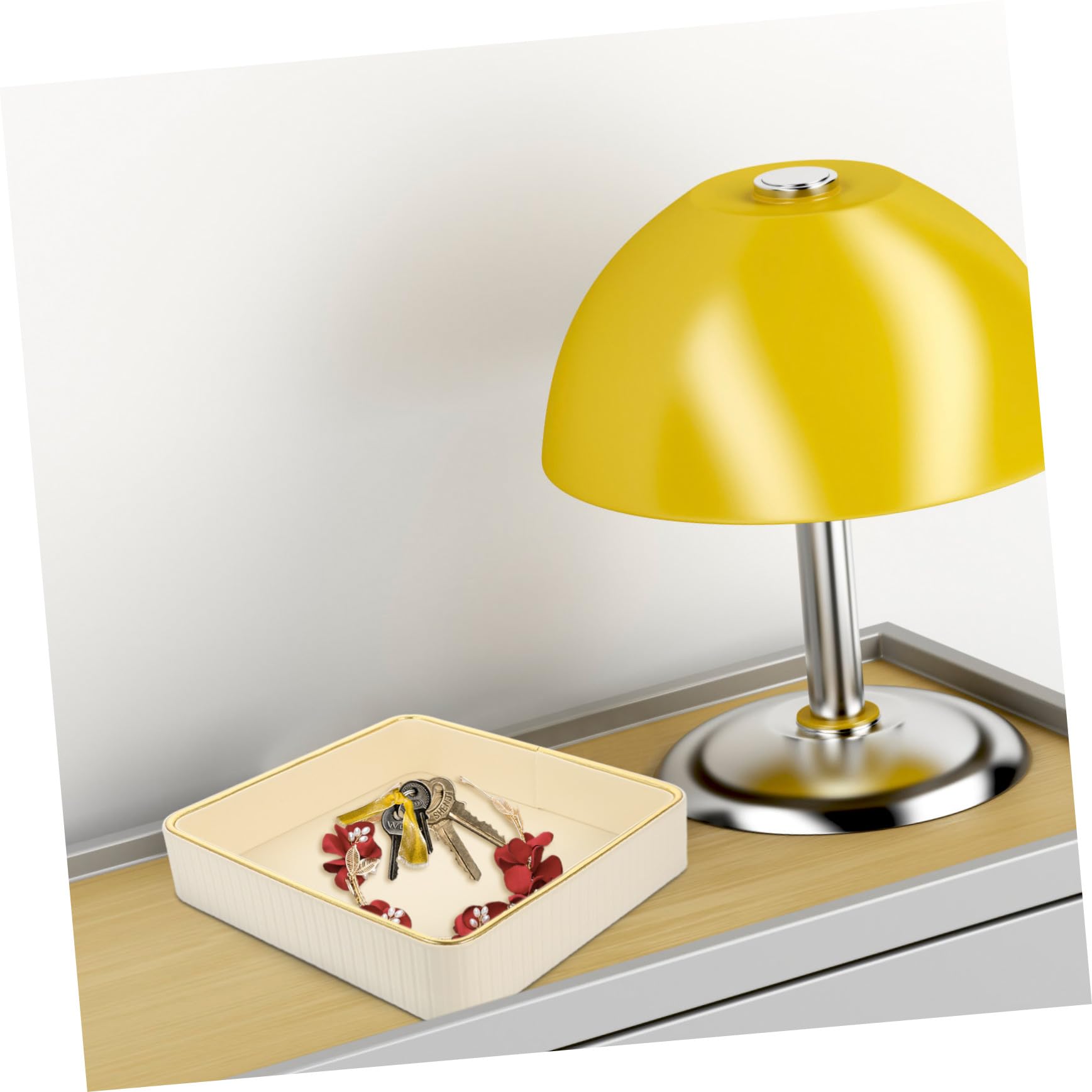 Toyvian Bandeja Cuadrada de Cuero Blanco Borde Dorado Fácil de Limpiar para Llaves y Joyas Adecuado para Tocador y Sala Moderna