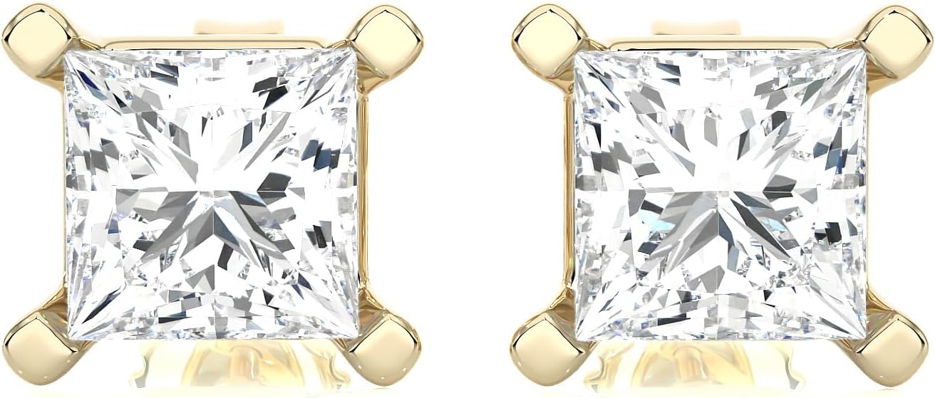 IGI Certified 1/2 to 4 Carat White Blue or Pink Lab Grown Diamond Stud Earrings for Women I 14k White Gold Earrings for Her (G-H, VS1-VS2, cttw) Princess Cut Diamond I Push Back Studs - Image 5